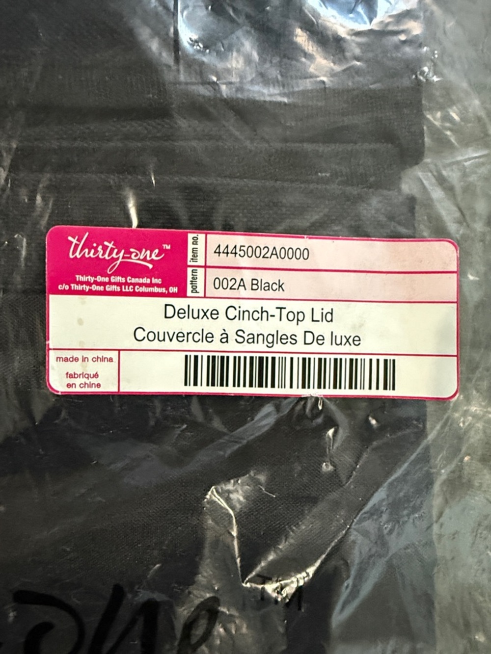 thirty-one Black Deluxe Cinch-Top Lid with Label